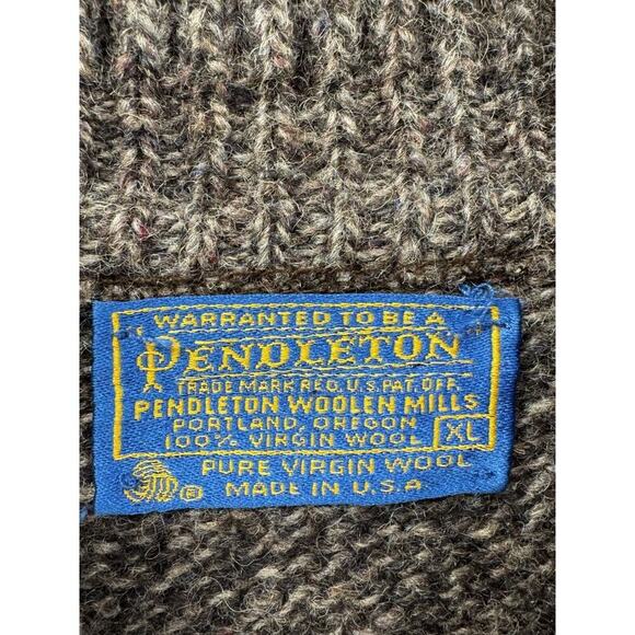 Vintage Pendleton Sweater Men's XL Gray‎ Wool Elbow Patch Shawl-Collar Pullover - Picture 2 of 6